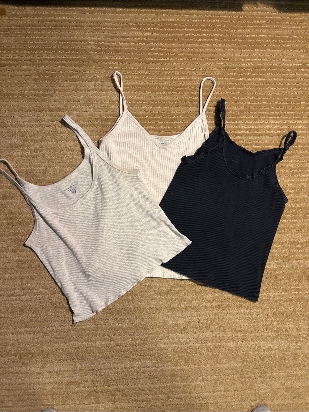 Brandy Melville Ribbed Tank Top (set of 3) - Light Gray, Cream & Navy